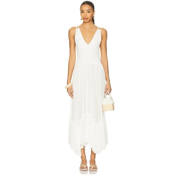 Free People Dresses & Skirts - Free People Fun In The Sun Maxi Dress Size Medium White Smocked Tiered